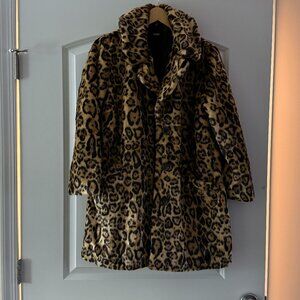 Asos Faux Fur Leopard Coat, Size 8